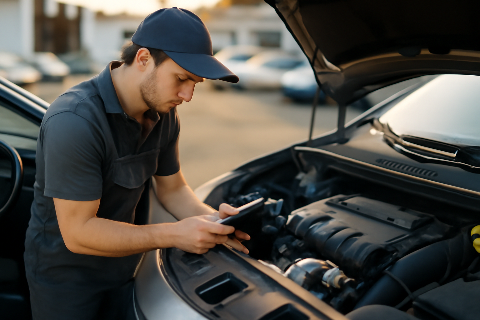 moteur 1.6 HDi sous le capot lors d’un contrôle diagnostic OBD